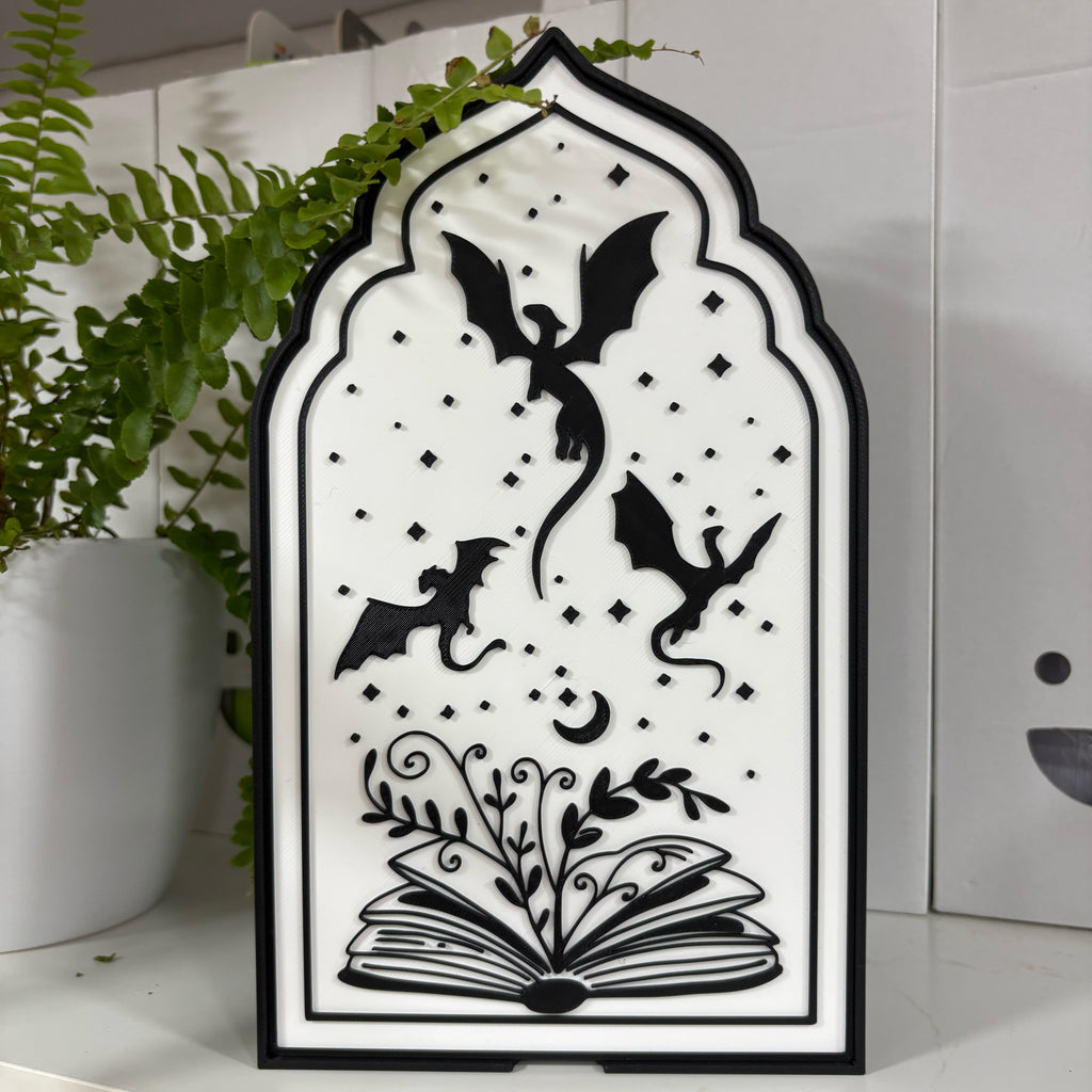 Fourth Wing & Onyx Storm LED Book Nook – Drachen Shadow Box Bücherregal-Deko